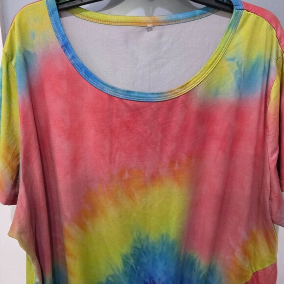 Tie-Dye T-Shirt Knit Top Rainbow Colorful Knot Front Plus Size 3X - Picture 2 of 10
